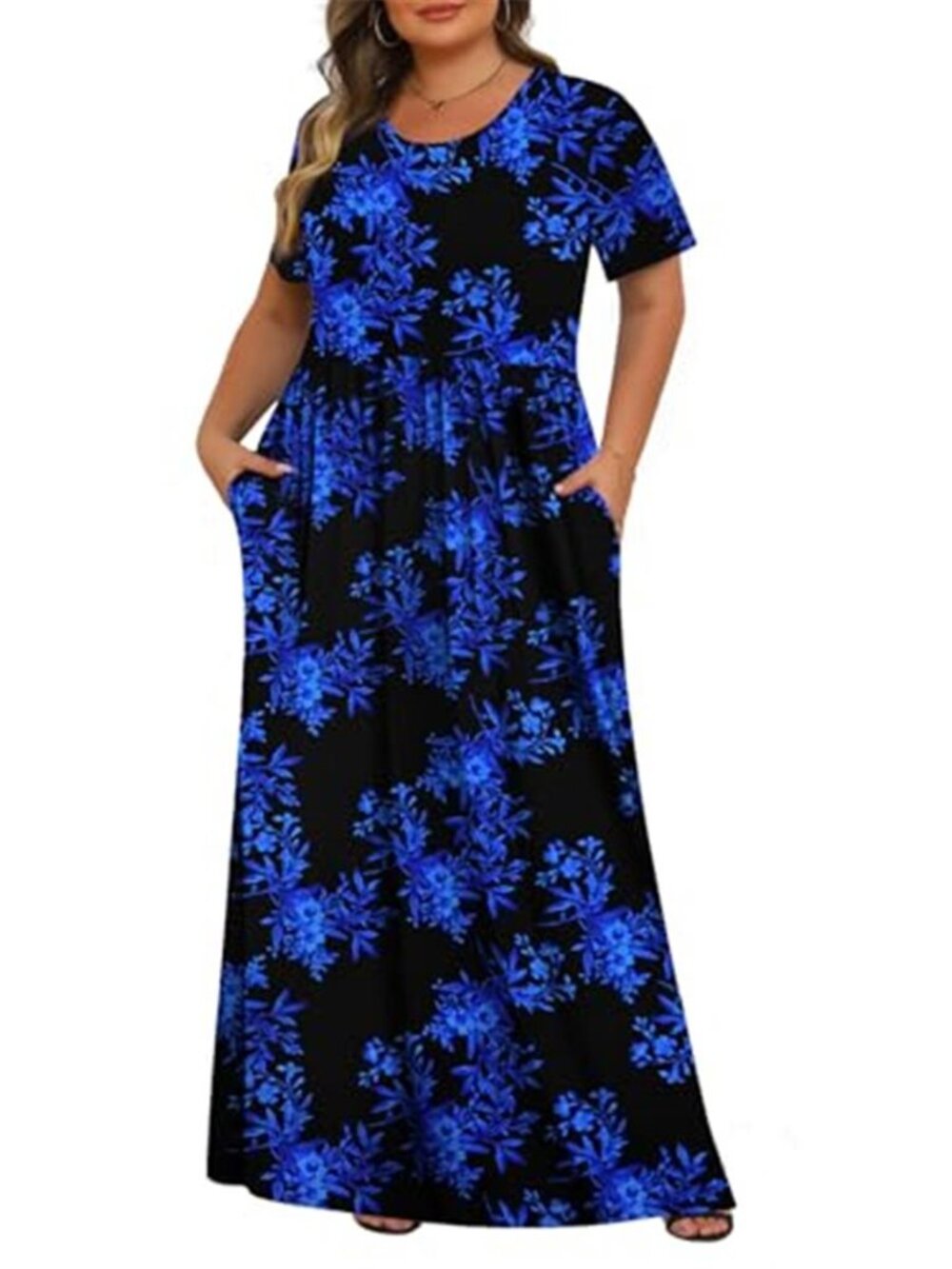 Plus Size Maxi Dress Summer Short Sleeve Pockets Floor Length 1X 2X 3X 4X 5X